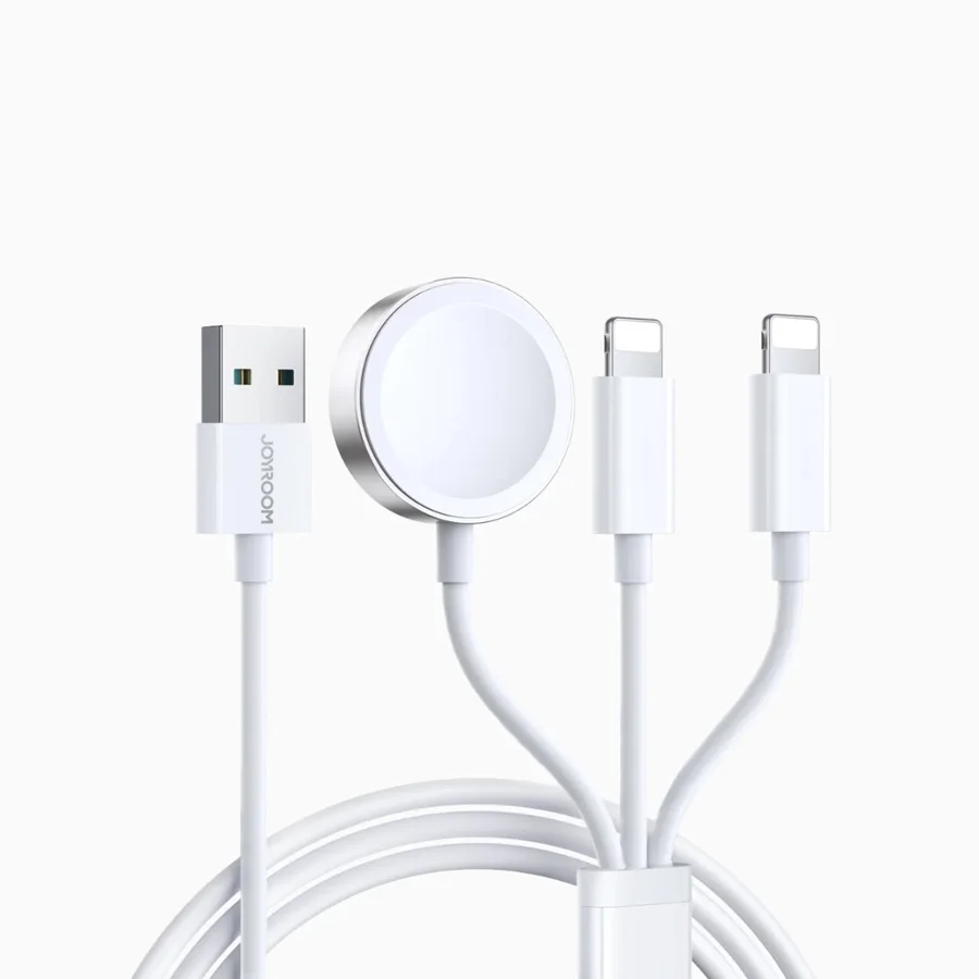 شواحن حائط JOYROOM — JOYROOM S-IW007 3-in-1 Apple Watch Magnetic Charger with Dual Lightning Cable