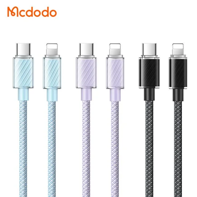 كابلات ومحولات شحن McDodo — MCDODO CA-3660 36W Type-C to Lightning Transparent Data Cable 1.2m
