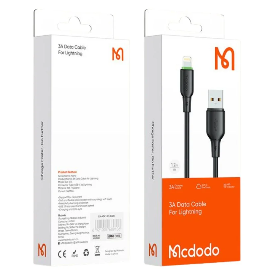 MCDODO CA-4740 Lightning Data Cable with LED Light 1.2m