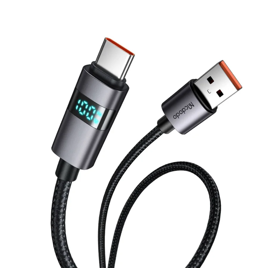 كابلات ومحولات شحن McDodo — MCDODO CA-6520 Horizontal LED Display 6A USB-A to USB-C Data Cable 1.2m