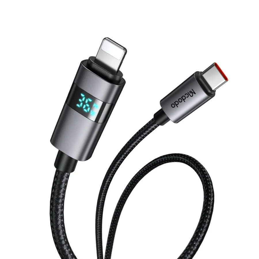 كابلات ومحولات شحن McDodo — MCDODO CA-6570 Horizontal LED Display 36W USB-C to Lightning Data Cable 1.2m
