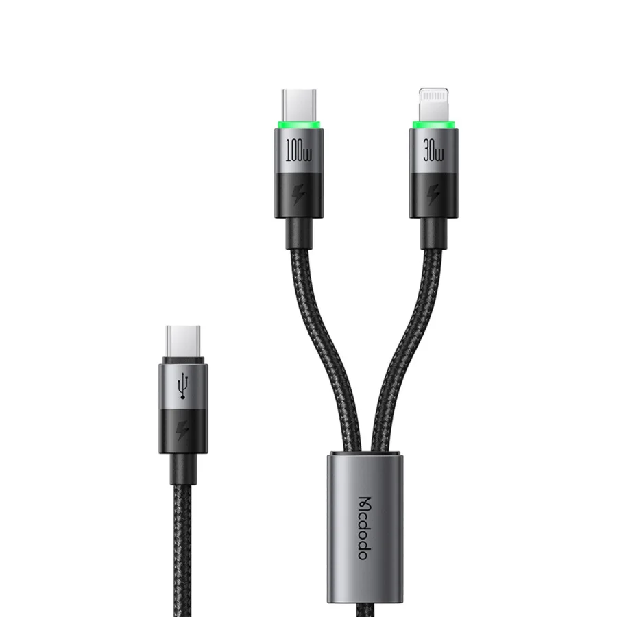 كابلات ومحولات شحن McDodo — MCDODO CA-6700 2 in 1 100W Fast Charge Cable with LED 1.5m