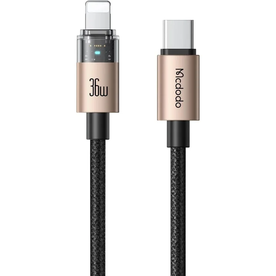 كابلات ومحولات شحن McDodo — MCDODO CA-6941 36W USB-C to Lightning Transparent Cable with Charging Light 1.2m