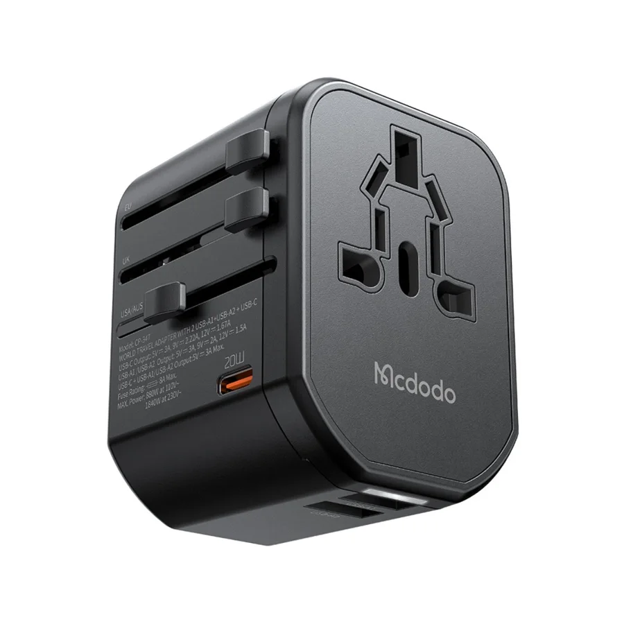 محولات سفر ووصلات كهرباء McDodo — MCDODO CP-3471 20W Universal Travel Adapter (UK/US/EU/AU)