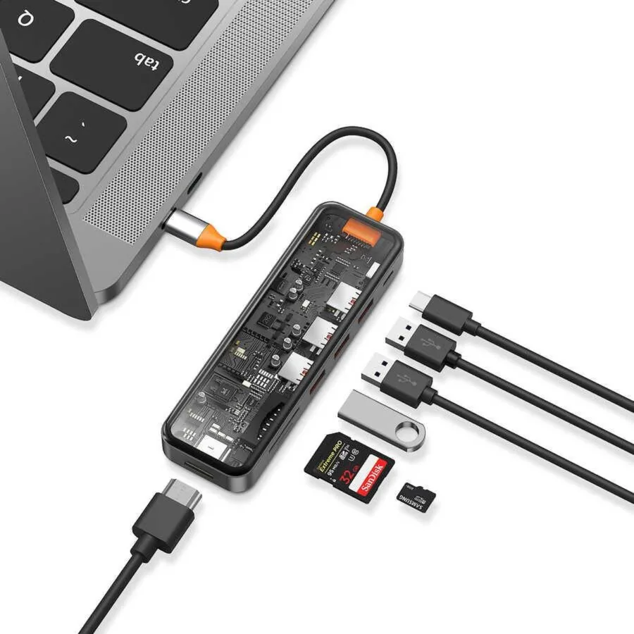 شاحن أو محول طاقة WIWU — WIWU Cyber 7 in 1 Type-C Hub 100W Charging Support Transparent Appearance