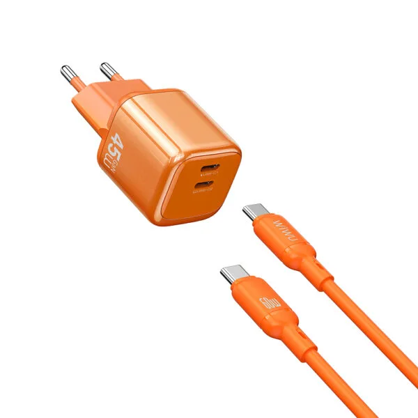 كابل شحن WIWU Wi-G025 — WiWU Cube 45W Fast Charger Combo 2C + Cable (Wi-G025 EU C-C)