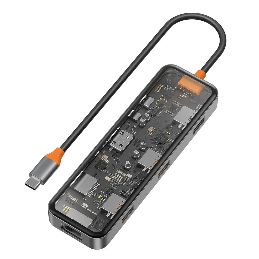 WIWU Cyber 8 in 1 Type-C Hub 100W Charging Support Transparent Appearance