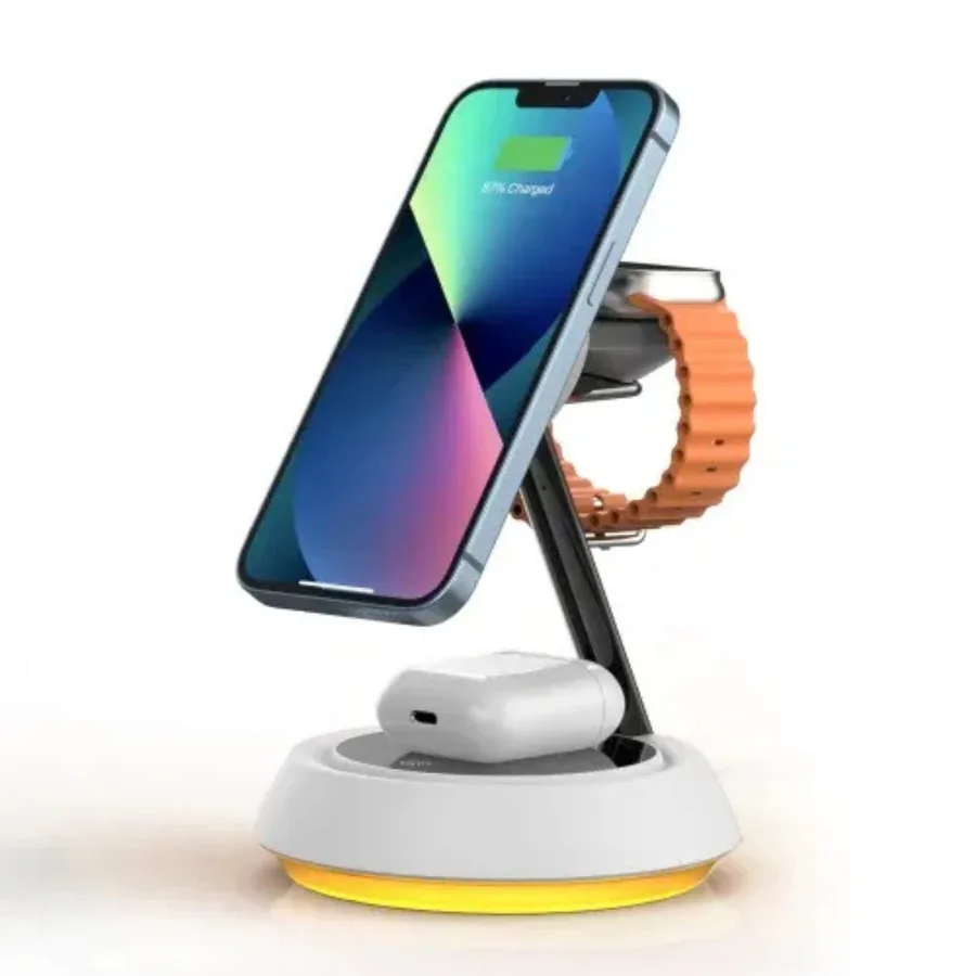 شاحن أو محول طاقة WIWU — WIWU Jazz Series 15W 3 in 1 Magnetic Desktop Wireless Charger