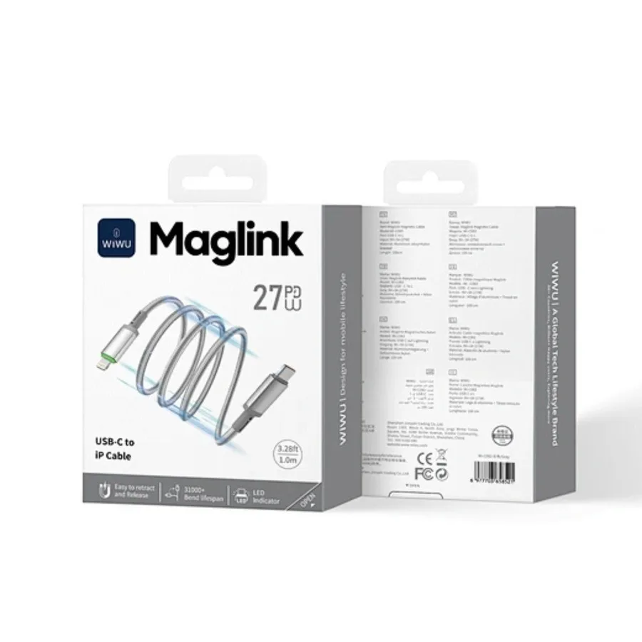 كابل شحن WIWU — WiWU Maglink 27W Magnetic USB-C to Lightning Cable