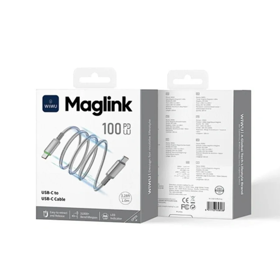 كابل شحن WIWU — WiWU Maglink 100W Magnetic USB-C to USB-C Cable